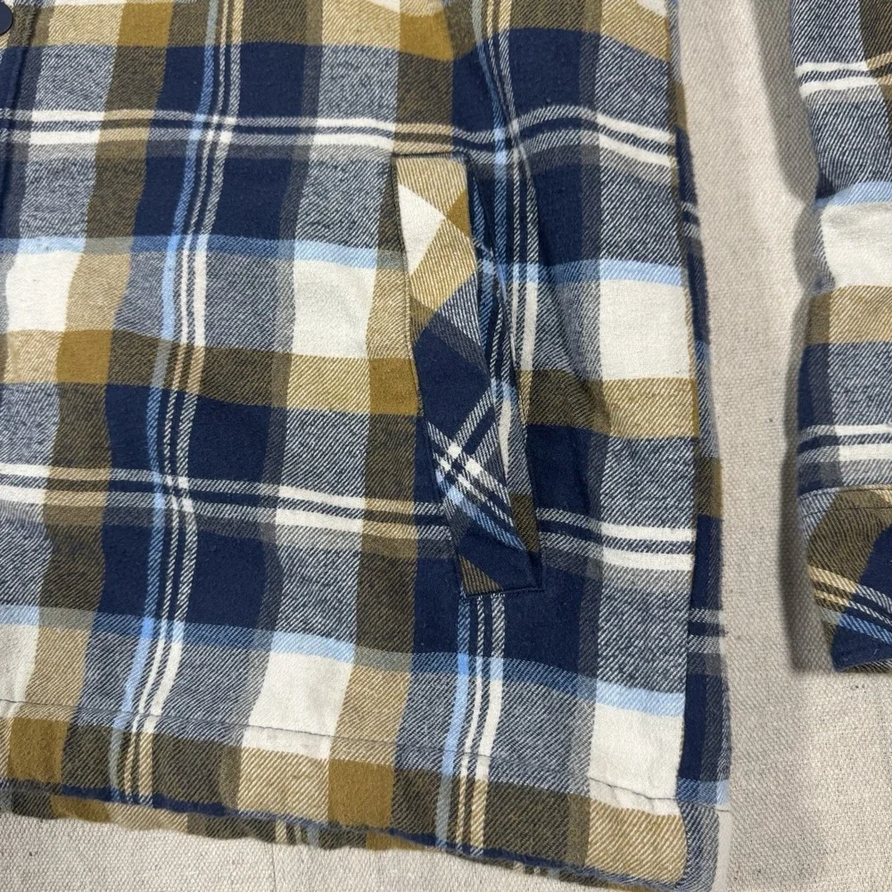 Hurley Jacket Mens Medium‎ Blue Plaid Snap Up Fleece Lined Flap Pockets